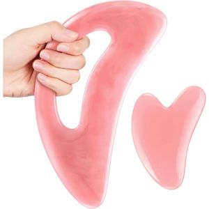 Set Van 2 - Grote Gua Sha Met Handvat - Gua Sha Voor Het Gezicht - Massage Gereedschap - Anti Cellulite - Spa Acupunctuur - Roze