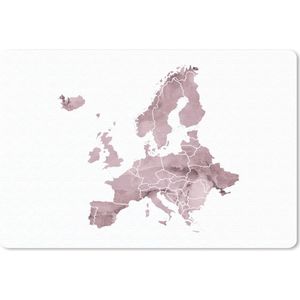 Bureau mat - Kaart Europa - Waterverf - Paars - 60x40