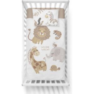 Ledikant dekbedovertrek Jungle Dieren - taupe - bamboe/katoen - 90x120 cm + 40x60 cm
