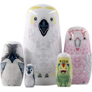 Matroesjka Poppen - Vogels - 5 Delig - Hout - Matroesjka - Nesting Dolls - Baboesjka Poppetjes Hout - Geverfd - Baboesjka - Babushka - Peg Dolls - Houtpoppetjes - Russische Poppetjes