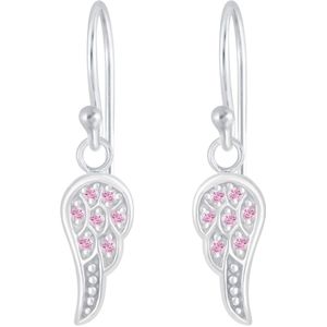 Joy|S - Zilveren engel vleugel oorbellen - oorhangers - zirkonia roze