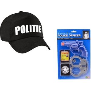 Verkleed politie agent pet / cap zwart met accessoire set voor kinderen - verkleedhoofddeksel / carnaval