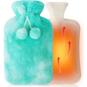 2 liter warmwaterkruik met zachte overtrek - rubberen warmwaterkruik voor warme handen en voeten - blauw