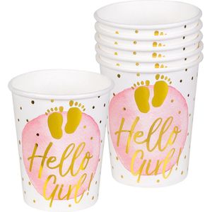 Boland Feestbekers Hello Girl! Meisjes Papier Wit/roze 6 Stuks