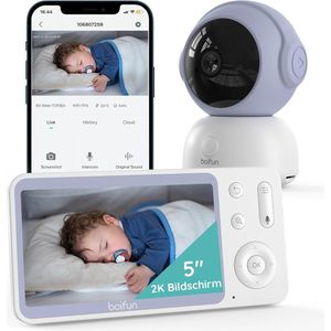 BOIFUN 2K splitscreen - slimme wifi-babyfoon met camera en audio - smartphone-app - AI-bewegings- en huildetectie - nachtzicht - 360° automatische tracking - 2-weg communicatie