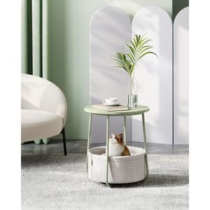 3-delige set bijzettafel - stoffen mand - opbergorganisator - spaanplaat staal polyester - lauriergroen crème wit - 45 cm x 50 cm x 50 cm - 39,6 cm x 18,2 cm x 18,2 cm - 4,1 kg - 35 kg maximaal draagvermogen