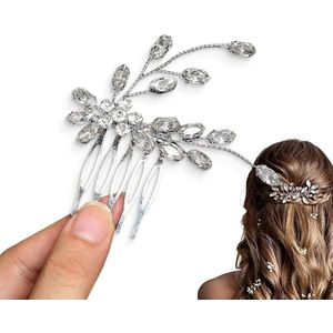 Bloemvormige bruidshaarspeld met glinsterende strass-steentjes - zilveren haarkam met kristallen voor bruidskapsels en speciale gelegenheden 1 stuk
