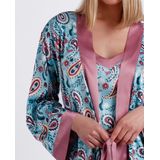 Satijnen Kamerjas - Aqua - Paisley
