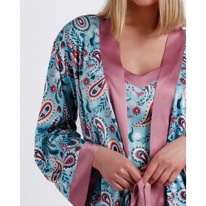 Satijnen Kamerjas - Aqua - Paisley