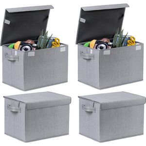 Set van 4 grote opvouwbare opbergdozen met deksel, organisator, container voor thuiskantoor, speelgoed, kleding, anders, herbruikbaar (grijs - set van 4)