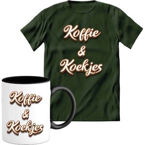 T-Shirtknaller T-Shirt met Koffiemok | Koffie en Koekjes - Koffie Kleding | Heren / Dames Shirt met Mok Cadeau | Kleur groen | Maat S