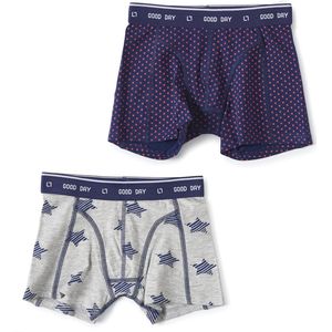 Little Label - boxershorts 2-pack - grey melee & dark blue 4Y - maat: 98/104 - bio-katoen