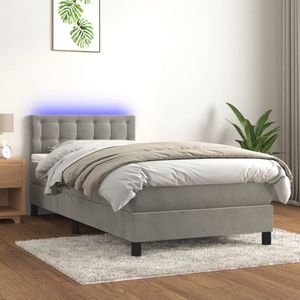 The Living Store Bed - LED - Fluwelen Stof - Verstelbaar Hoofdbord - Pocketvering Matras - Huidvriendelijk Topmatras - Lichtgrijs - 203x80x78/88 cm