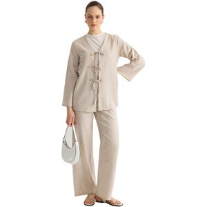 Trendyol Beige Linnenlook Met Strikdetail Wevend Boven-Onder Team Tctss25Us00002