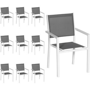Set van 10 witte aluminium stoelen - grijs textilene
