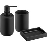 Navaris 3-delige badkamerset in zwart - Set van zeepdispenser, tandenborstelbeker en zeepbakje - Badkameraccessoires