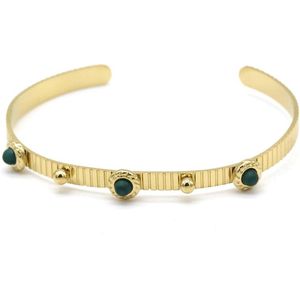 Armband Dames - Bangle met Groene Steentjes - RVS - One Size - Goudkleurig