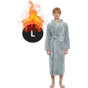 Bovista Badjas Heren - Fleece - Katoen - Badstof - Sauna - Hamam - Wafel - Bathrobe - Duster - Ochtendjas - Spa - Kimono - Grijs L