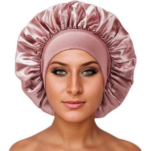 Hoofddoek - Beauty Douchemuts - Ding Slaapmuts, Dames Slaapmuts van Zijde, Dubbellaags Haarsatijnen Muts met Elastische Band, Slaapmuts met Natuurlijke Krullen Diameter 32CM