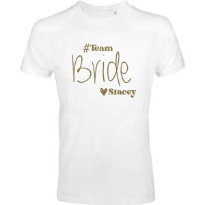 Vrijgezellenfeest shirt voor dames-#Team Bride met de naam van de bruid-Wit-Maat XXL