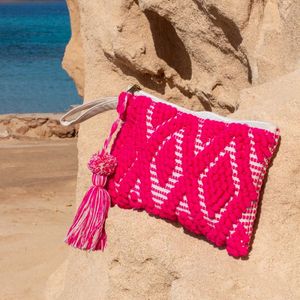 Bohemida Ibiza Clutch/ Toilettas XL -Boho Fuchsia/Roze - Ruime Toilettas & Clutch - Katoen - Afsluitbaar