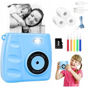 Kinder Camera - Multifunctionele kindercamera - Instant thermische printer - 1080P & 32GB Opslag - Blauw Model met Accessoires - Educatief Speelgoed 6+ Jaar