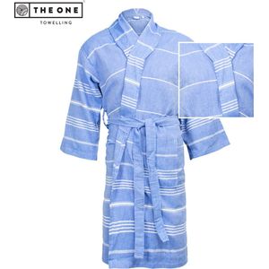 The One Towelling Hamam Badjas - XXL/XXXL - Kamerjas - 100% katoen - Blauw/Wit