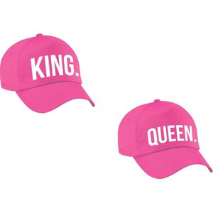 King and queen fun pet roze voor koppels / bruidspaar - cadeau baseball cap - carnaval fun accessoire / Koningsdag / huwelijk
