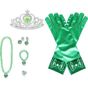 Het Betere Merk - Speelgoed meisjes - Groene prinsessenhandschoenen - Tiara / Kroon - Juwelen - voor bij je prinsessenjurk - prinsessen speelgoed voor bij je verkleedjurk