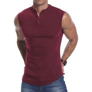 Mannen Henley Mouwloze Sporttop Fitness Slim Hardloopschema