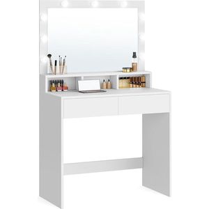 Furnihaus Kaptafel cosmeticatafel met 9 LED lampen en spiegel instelbare lichtsterkte wit