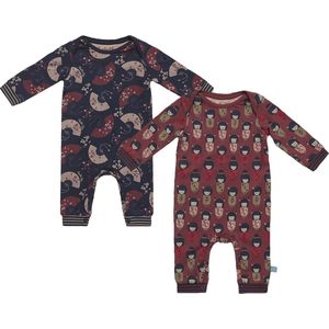 Charlie Choe - 2pack - Navy - Donkerrood - Boxpak - Salopette - Kruippakje - Babypakje - Jumpsuit - Geboortepakje - Romper - Waaiers - Geisha's - Maat 62