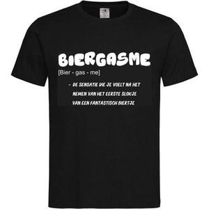 T-shirt Unisex Volwassenen Lol - carnaval - kermis - feestje - grappig - humor - Tekst ""Biergasme [bier - gas -me} De sensatie die je voelt na het nemen van het eerste slokje van een fantastisch biertje"" | korte mouw | Zwart/wit | maat M