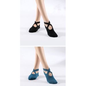 2 Paar - Dames Stretch Anti-Slip Yoga Sokken - Katoen + PVC, voor Pilates, Barre en Fitness, Geschikt voor Maat 36-40 - Zwart Turkoois