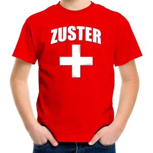 Zuster met kruis verkleed t-shirt rood voor kinderen - Verpleegster carnaval / feest shirt kleding / kostuum 146/152
