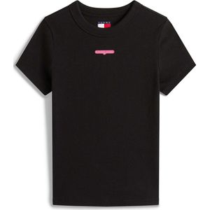 Tommy Jeans - Tjw Slim Script Label Ss Tee Ext - Zwart - T-shirt - Vrouwen