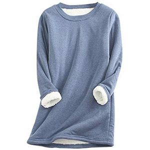 Dames Langer Mouw O-Hals Trui met Hartpatroon - Dikke Fleece en Comfortabele Casual Blouse voor Thuis