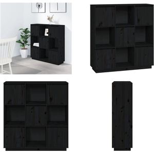 vidaXL Hoge kast 110-5x35x117 cm massief grenenhout zwart - Hoge Kast - Hoge Kasten - Kast - Massief Houten Kast