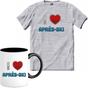I Love Après-ki | Grappige apres ski shirt | Wintersport kleding - T-Shirt met mok - Unisex - Donker Grijs - Gemêleerd - Maat M