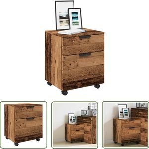 The Living Store Dossierkast verrijdbaar 45x38x54cm bewerkt hout oud houtkleurig - Dossierkast - Houten Kast - Opbergkast - Buro Kast - Vintage Kast
