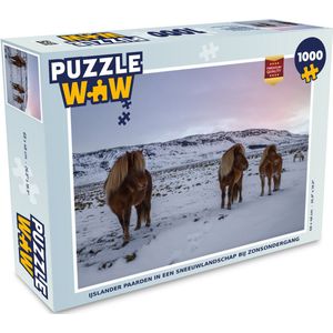 Puzzel IJslander paarden in een sneeuwlandschap bij zonsondergang - Legpuzzel - Puzzel 1000 stukjes volwassenen
