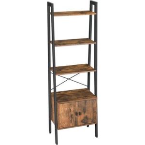 Segenn's Boekenkast - staande plank - ladderplank - boekenplank met kast - woonkamerplank - 4 planken -  56 x 34 x 173 cm - industrieel design - vintage - donkerbruin