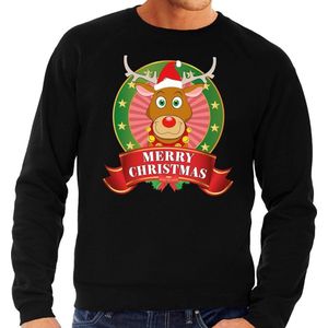 Foute kersttrui / sweater - zwart - Rudolf Merry Christmas heren S