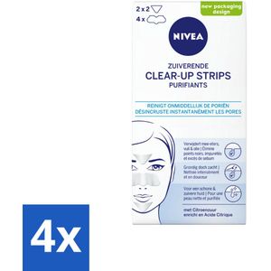 4 x NIVEA - Reinigingsstrips - Zuiverende Neusstrips - Tegen Mee-eters - Gezichtsreiniger - 6 Reinigingsstrips - NIVEA Clear-up Strips - Mee-eters Verwijderen - Neusstrips - Gezichtsreiniger - Onzuiverheden