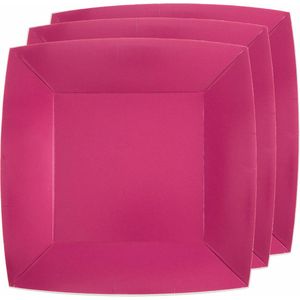 Santex feest bordjes vierkant - fuchsia roze - 10x stuks - karton - 23 x 23 cm