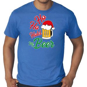 Grote maten Ho ho hold my beer fout Kerstshirt / Kerst t-shirt blauw voor heren - Kerstkleding / Christmas outfit XXXL