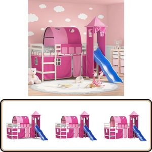 vidaXL Kinderhoogslaper met toren 80x200 cm massief grenenhout roze