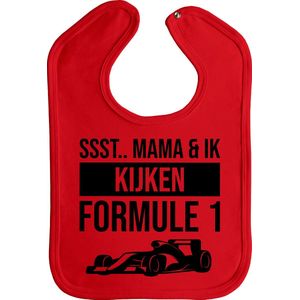 Formule 1 - slab - Ssst.. mama & ik kijken formule 1 - met drukknoop - kleur: rood - red bull racing - max verstappen - max  verstappen kleding - baby - peuter - kinder - mama - moeder