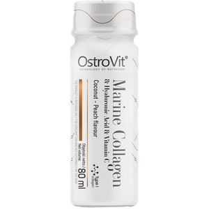 OstroVit - Marine Collagen Shot - 80 ml - collageenformule, verrijkt met hyaluronzuur en vitamine C - 5000mg - getest in onafhankelijke, geaccrediteerde laboratoria om veiligheid, zuiverheid en effectiviteit - Kokos & Perzik Smaak
