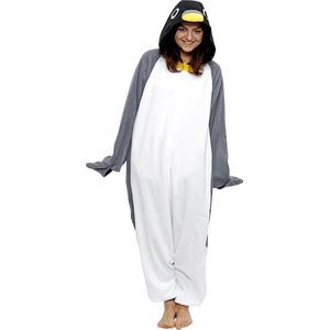 LET OP B-KEUZE! KIMU Onesie Grijze Pinguin Pak - Maat M-L - Pinguinpak Kostuum Grijs 170 176 - Jumpsuit Dierenpak Pyjama Dames Heren Festival